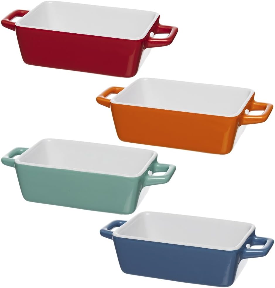 Invero® 4x Set of Mini Stoneware Rectangular Coloured Small Oven to Table Baking Dish ideal for Lasagne Pies, Casserole, Tapas and more - Image 3