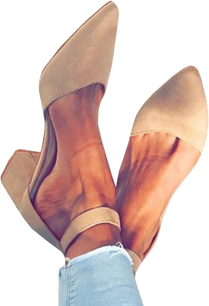 Huiyuzhi Womens Ankle Buckle Chunky Heeled Sandals Pointed Toe Strappy Summer Pumps