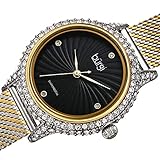 Burgi Swarovski Crystal Studded Case Watch - Embossed Whirlwind Patterned Dial with 4 Hand-Applied Genuine Diamond Markers On Comfortable Mesh Bracelet - BUR250