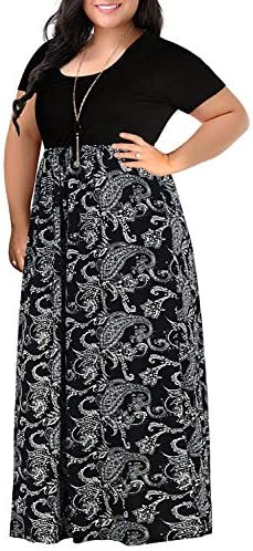 VISLILY Womens Floral Print Long Sleeve Plus Size Casual Maxi Dress with Pockets