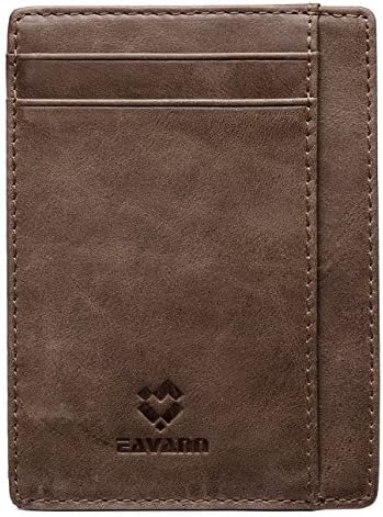 Eavann Mens Minimalist Leather Wallets RFID Blocking Secure ID Window Cards Holder (Brown)