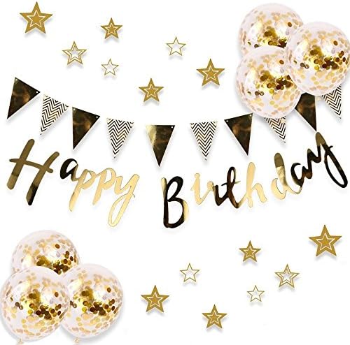 Magic House 誕生日 飾り付け セット ガーランド 4本 風船 華やか おしゃれ ゴールド バースデー きらきら 誕生日プレゼント 6個 デコレーション