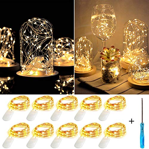 10 Pack Fairy String Lights Battery Operated,Fainyearn Starry String Lights 7.1ft 20 Micro LEDs on Silvery Copper Wire, Firefly Lights for Christmas,Party,DIY Wedding Centerpiece or Table Decorations