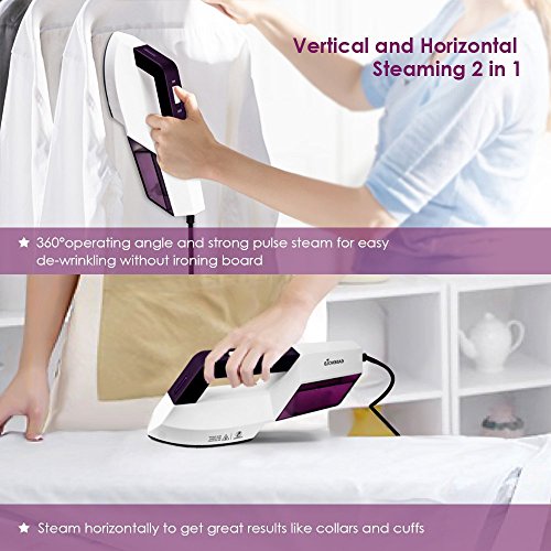 Easehold Steam Iron Garment Steamer Clothes Steamer Handheld 2 in 1 Flat and Hang Dry and Steamer Ironing Portable for Travel Dewrinkle Fabric (Purple)