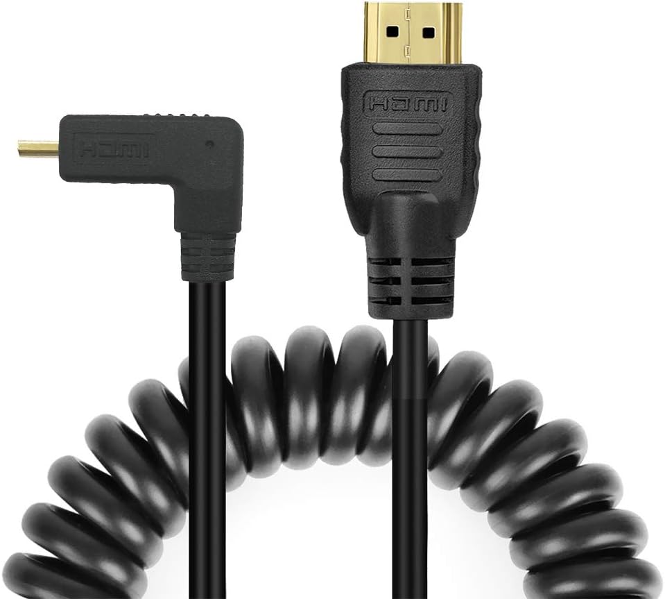 Copeak High Speed HDMI to Micro HDMI Cable Coiled Right Angle Micro HDMI to Full HDMI Male Cable 19.7""/50cm High Speed Support 1080p Ethernet & Audio Return