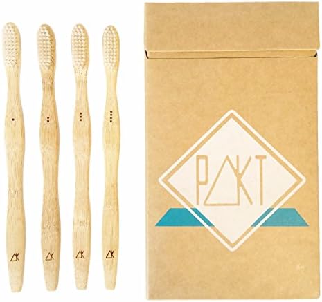 PAKT Biodegradable Eco-Friendly Bamboo Toothbrush with Soft, BPA Free Nylon Bristles | Beautifully Designed Natural Toothbrush for Adults | Pack of 4