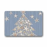 Doormats Custom Blue White Seashell Beach Christmas Holiday Tree Machine Washable Top Fabric Non-Slip Rubber Indoor Outdoor Home Office Bathroom Size 23.6x15.7