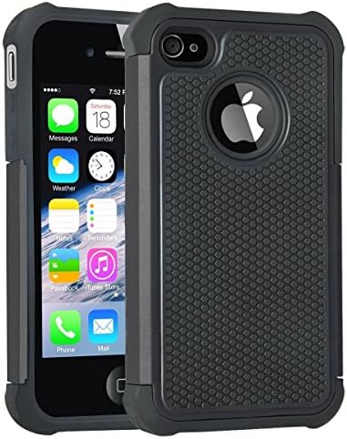 IWOCH iPhone 4S Case, iPhone 4 Case, Hybrid Dual Layer Protective Hard Plastic and Soft Silicone with Shockproof Case Cover for iPhone 4S 4 4G Black