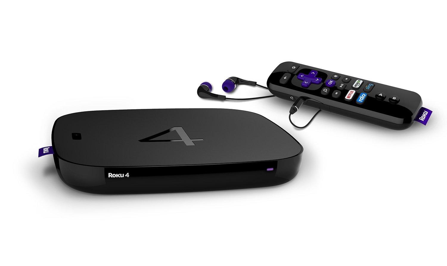 Roku 4 | HD and 4K UHD Streaming Media Player with Enhanced Remote (Voice Search, Lost Remote Finder, and Headphone), Quad-Core Processor, Dual-Band Wi-Fi, Ethernet, and USB Port by Roku