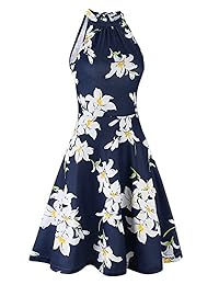 OUGES Vestido de verano casual con cuello halter para dama