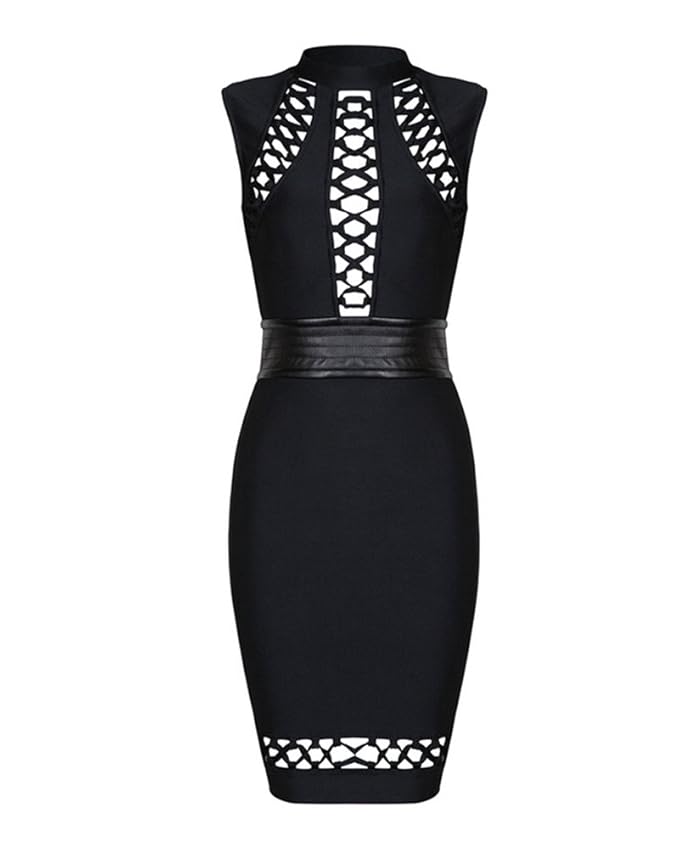 Whoinshop Damen Lace up Bodycon Kleid ärmellos Figurbetontes Bandage Cocktailkleid Schwarz M
