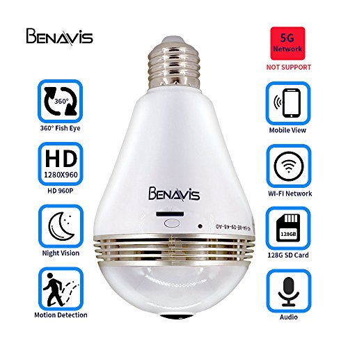 Light Bulb Camera, Benavis 360 degree VR Panoramic White LED Lighting, HD Wireless IP Fisheye Security Cameras, Spy Lamp Hidden Wifi 2.4G with Night Vision CCTV Surveillance Video Cam System - Thumbnail 5