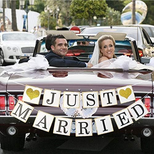 Amazon Com Faylapa Just Married Wedding Banner Wedding Photo Booth Props Wedding Decorations For Reception Bridal Shower Gold Heart Health Personal Care