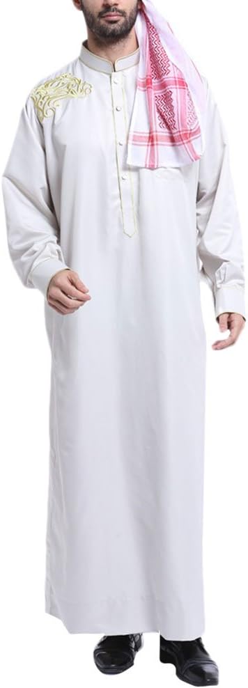 Zhuhaijq Men's Long Sleeve Embroidered Muslim Robe Muslim Arab Male Thobe Thawb Caftan Ethnic Clothing