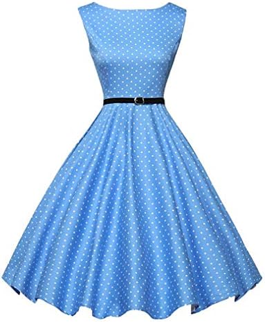 Quellfluss Women's Sleeveless Vintage Swing Casual Party Dress Floral Maxi Cocktail Evening Dress with Belt
