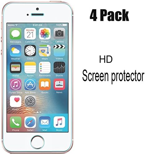 iBarbe [4-Pack] Screen Protector Compatible Apple iPhone 5S/iPhone SE/iPhone 5C/iPhone 5, Transparent Screen Protector Film (0.26mm HD Ultra Clear), not Tempered Glass