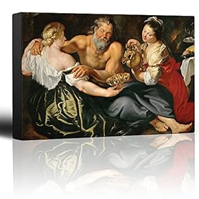 Oil Painting of Lot and His Daughters by Peter Paul Rubens - Baroque Style - Catholic, Christianity, Religion - Canvas Art Home Art - 12x18 inches