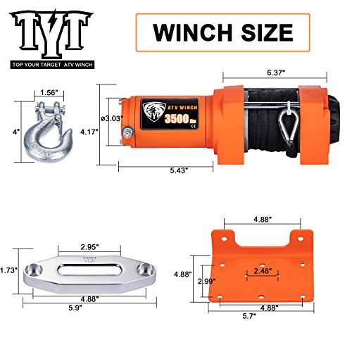 TYT 3500 lb Advanced Load ATV/UTV Synthetic Rope Winch Kits, 12V Elelctric Winch with 2 Wireless Remotes and Winch Mounting Plate, Waterproof IP67 Recovery Winch for ATV UTV Towing Off Road Winches - Image 3