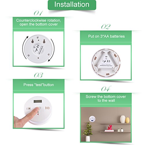 Carbon Monoxide Alarm,MagicFour Carbon Alarm,Alarm Clock Warning,Monoxide Gas Detectors with LCD Digital Display,Smoke And Fire Alarm Battery Operated,CO Alarm,White - Thumbnail 3