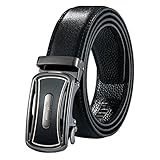 Leather Belts for Men with Automatic Buckle Ratchet Slide Holeless Black big - Long 52''