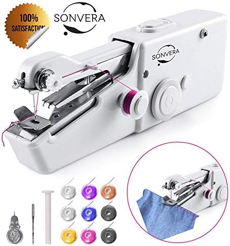 Handheld Sewing Machine Portable Mini Hand Sewing Machine for Kids Beginners Home or Travel Sewing, Cordless Small Handy Stitch Sewing Machine Easy Quick Repairs Fabric Leather (Mini, White)