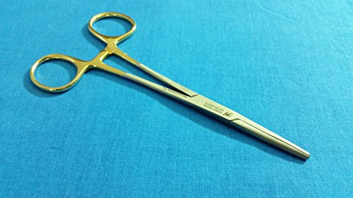 O.R PREMIUM QUALITY GRADE KELLY HEMOSTAT LOCKING FORCEPS 5.5" STRAIGHT WITH GOLD HANDLE (HTI BRAND)