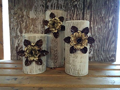 Candle Stick Holder, Cream with Metal Flower