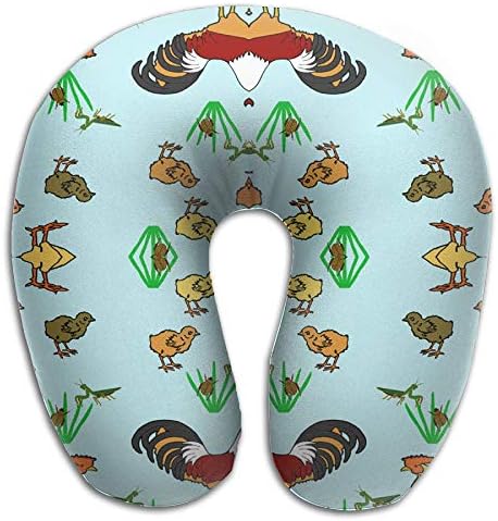 HGBAk Chin Supporting Travel Neck Pillow - ChickenFamilyBlue Fabric 3935(3573) Print,Neck and Chin in in Any Sitting Position