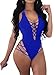 LAGSHIAN Womens Sexy One Piece Lace Up Straps Swimsuit Bathing Suit Swimwear Royal Blue