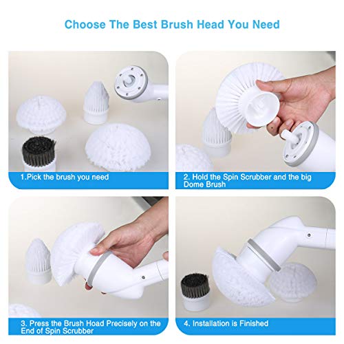 Upgraded Spin Scrubber with 1 Stain Steel Brush, WiMiUS 360 Degrees Electric Spin Scubber with 4 Brush Replacement Heads Cordless Power Srubber Cleaning Brush for Bathroom Kitchen,Tub (Brush Head) - Thumbnail 2