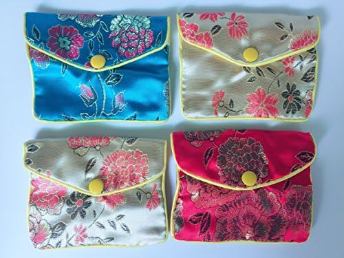 Alsomtec Chinese Traditional Brocade Pouch,coin Purses,embroidery Pouch,jewelry Bag,candy Bag,with Button by 3.07 x 2.54 inches (set of 4,shipped By Random)