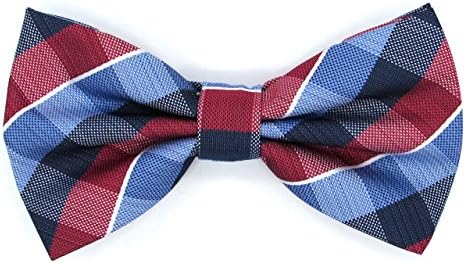 Men's Plaid &amp; Striped Pre-Tied Bow Tie (Blue-Red)-2114-A
