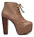 Speed Limit 98 ROSA Designer Inspired Lita Style Chunky High Heel Lace Up Ankle Boot Bootie, Taupe PU-rosa, 9 B(M) US