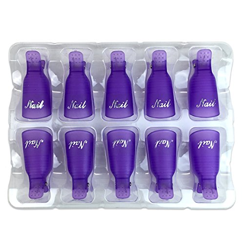 Pana 10 Pcs High Quality Reusable Acrylic Nail Soak Treatment UV Gel Polish Remover Clip Cap Manicure Tool (Purple Color) ...