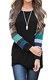 UMETINY Women's Cotton Knitted Long Sleeve Lightweight Tunic Sweatshirt Tops (L, Black Blue)