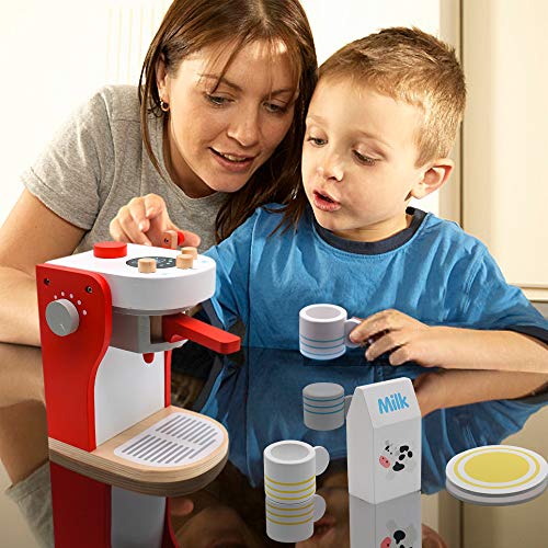 Kaffeemaschine Kinder Holz Rollenspiel Holzspielzeug Küche Haushaltsgeräte mit Tasse, Milchbox und Kaffeepad… – Bild 7