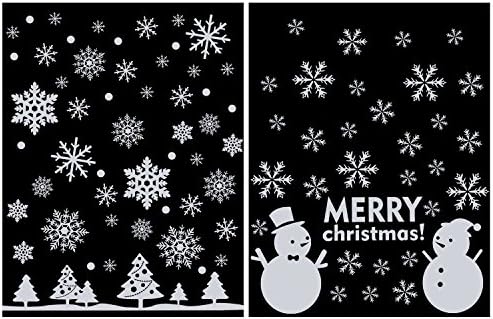 Hystya 2 Sheets Christmas Wall Window Decal Stickers Including Snowflakes, Christmas Tree and Snowman, White