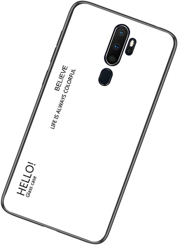 Yoodi Oppo A9 (2020) Case, Gradient Tempered Glass Back Case + Soft Silicone Frame Cover Anti-Scratch Hybrid Casing for Oppo A9 (2020) - White