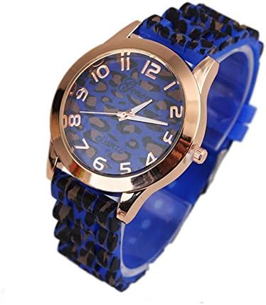Womens Watches Men Geneva Leopard Silicone Jelly Gelly Quartz Analog Wrist Watch Blue