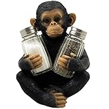 Ebros Decorative Monkey Glass Salt and Pepper Shaker Set with Holder Figurine for Tropical & African Jungle Safari Kitchen Table Decor Sculptures or Whimsical Chimp Statues As Animal Themed Gifts