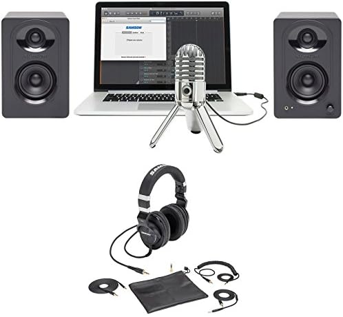 Samson Podcast Podcasting Microphone+Z55 Headphones+Pair Monitor Speakers