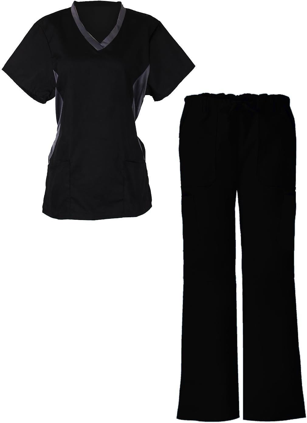 G Med Women's Side Panel Scrub Top & Pant 2 PC Fashion Sets