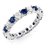Sz (9) 3.50MM Sterling Silver 925 White & Blue CZ Eternity Engagement Wedding Band Ring