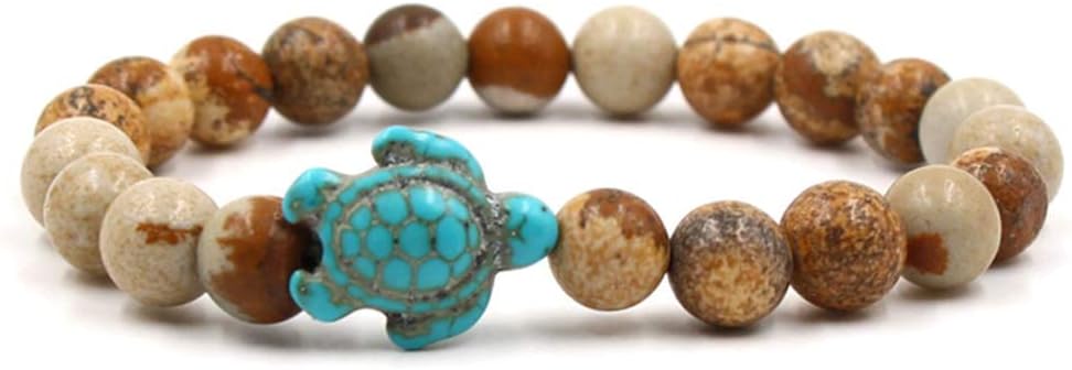 Yinew Turquoise Bead Sea Turtle Elastic Bracelet Natural Stone Friendship Bracelet Beach Jewelry,Graphic Agate