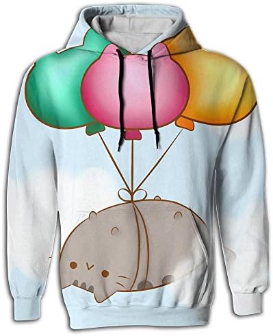 Men's 3D Pusheen Balloons Drawstring Sweatshirt With Pockets Large