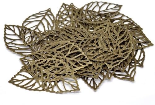 BeadsTreasure 10 Leaf Charm Pendant Connector Hollow Cut Antiqued Bronze Jewelry Making Finding Supply.