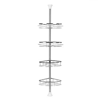 Teleskop Duschregal,4 Ablagen Badregal Edelstahl Eckregal Höhenverstellbar 110-280cm (Edelstahl/4 Ablagen)