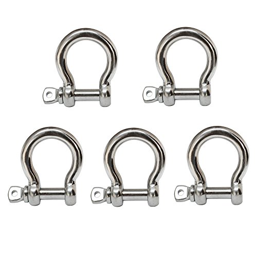 5 PC 1/2" Stainless Steel Anchor Bow Shackle with Screw Pin 1600 LB