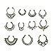 Maggie 11Pcs Fake Septum Clicker Nose Ring Rhinestone Non Piercing Hanger Clip Body Jewelry