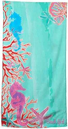 Personalized Aqua Seahorse Coral Garden Cabana Beach Towel